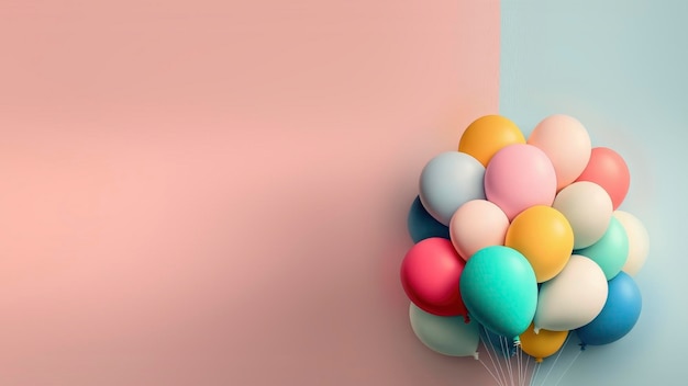 A bunch of colorful balloons on a pink background