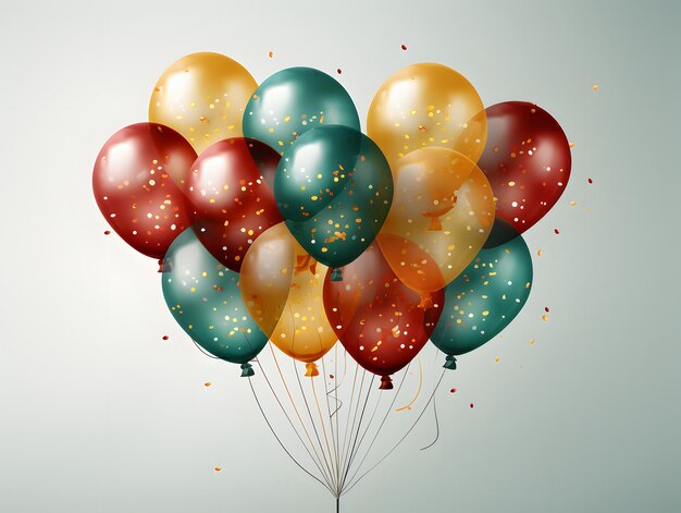 Bunch of Colorful Balloons with Confetti Isolated on Transparent Background Floating Helium Balloon