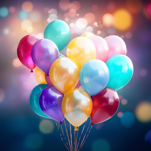 a bunch of colorful balloons with a purple background