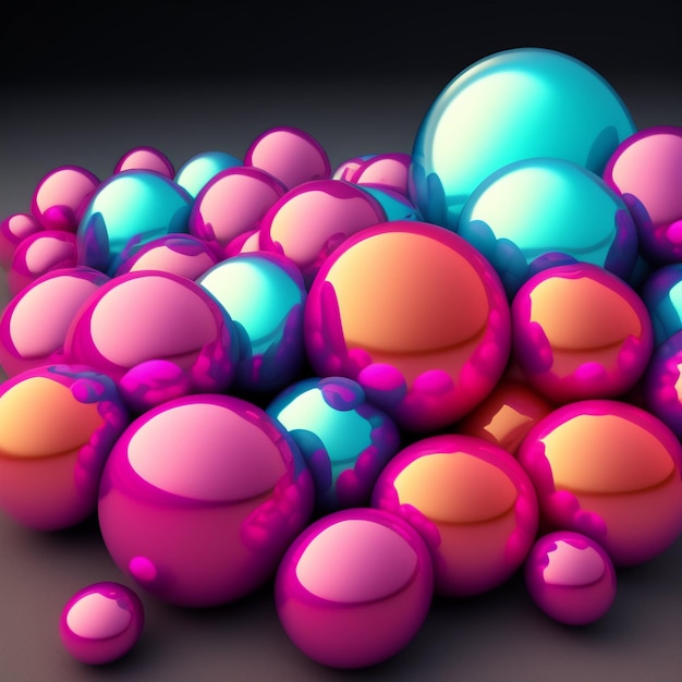 A bunch of colorful balls are on a dark background