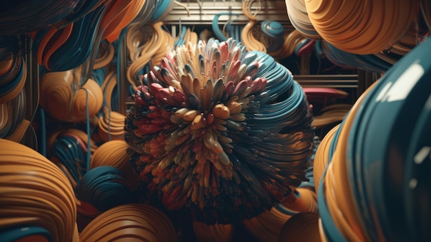 A bunch of colorful balls are hanging in a store.