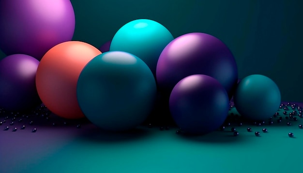 A bunch of colorful christmas balls on a green background