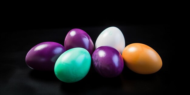 A bunch of colorful easter eggs on a black background