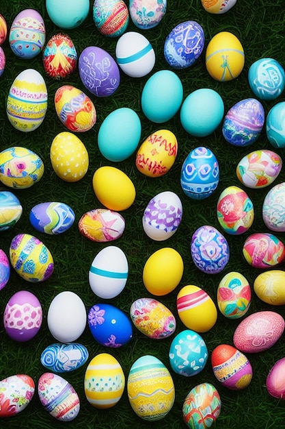 A bunch of colorful easter eggs with the words " love " on the front.