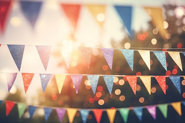 A bunch of colorful flags hanging from a line