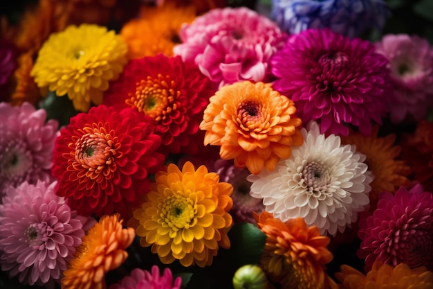 A bunch of colorful flowers are displayed in a vase.