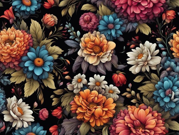 a bunch of colorful flowers on a black background dark flower pattern wallpaper intricate flower d