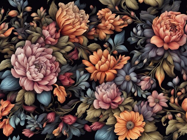 a bunch of colorful flowers on a black background dark flower pattern wallpaper intricate flower d