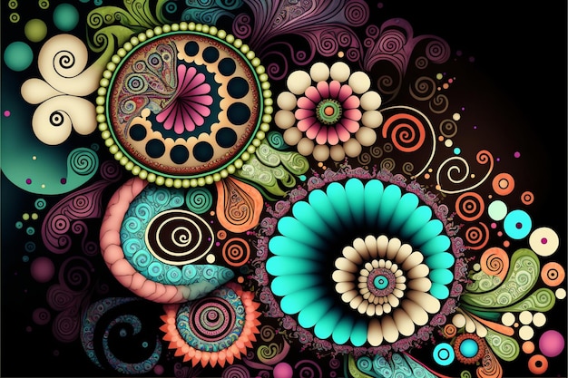 Bunch of colorful flowers on a black background generative ai