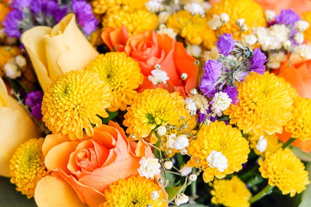 A bunch of colorful flowers closeup view