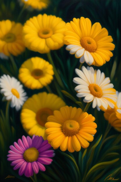 A bunch of colorful flowers that are in a field