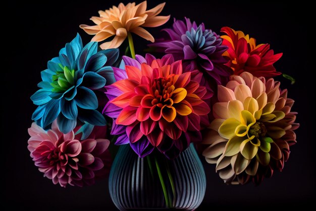 A bunch of colorful flowers in a vase