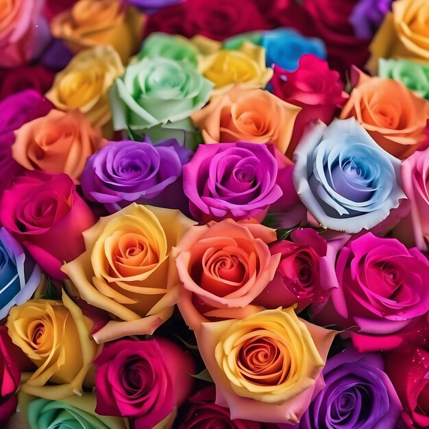 Photo a bunch of colorful flowers with the rainbow colors on them