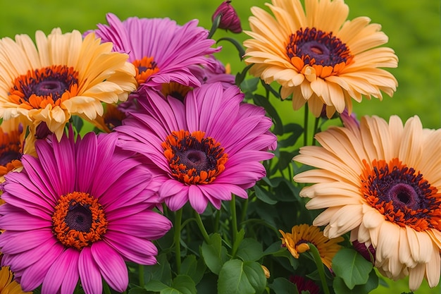 A bunch of colorful flowers with the word gerber on the bottom