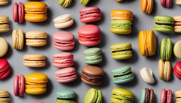 a bunch of colorful macarons are on a table
