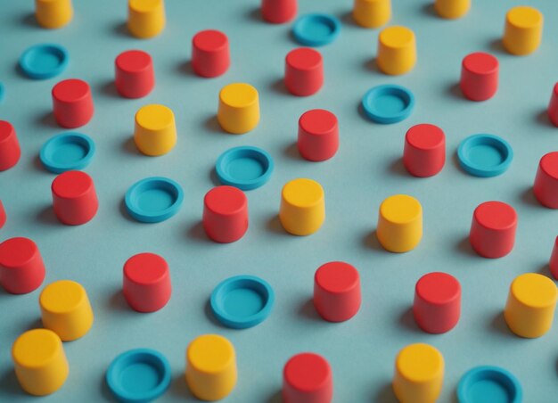 Foto un mucchio di bottoni di plastica colorati sono su una superficie blu