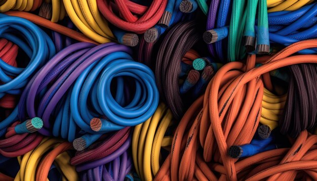 Photo bunch of colorful rolled cables