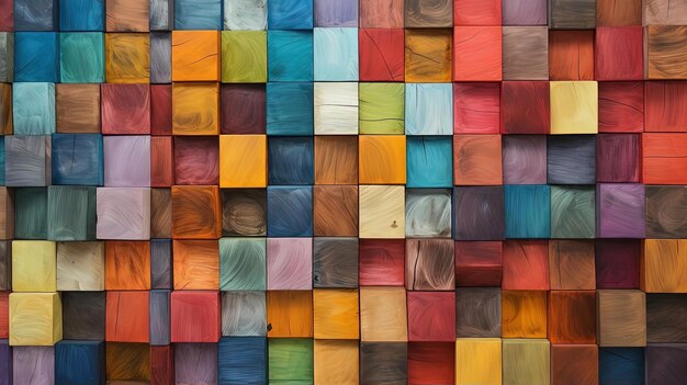 a bunch of colorful wooden blocks in various colors in the style of muralist