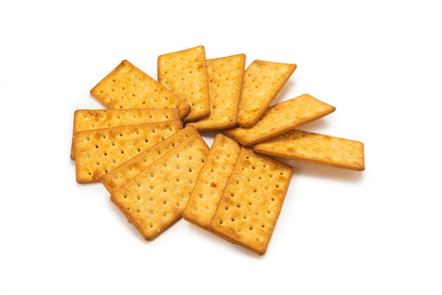 Photo bunch of crackers with salt isolated