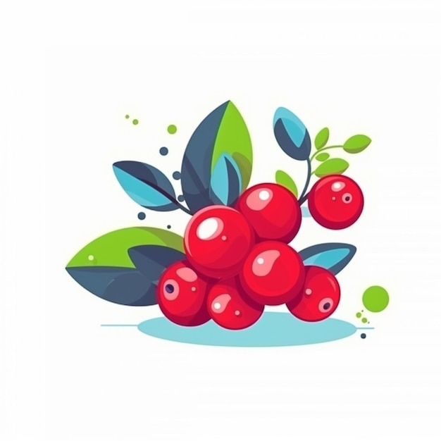a bunch of cranberries with leaves and berries on a white background generative ai