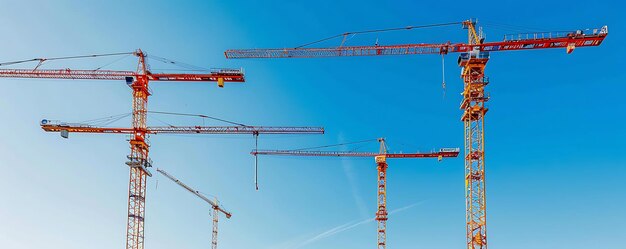 Photo a bunch of cranes are in the sky and one is red