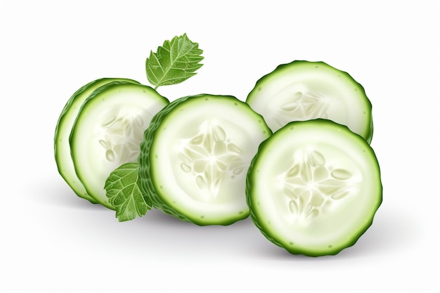 A bunch of cucumber slices on a white background