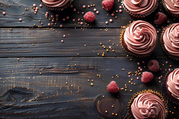 Foto un mucchio di cupcake seduti in cima a un tavolo di legno