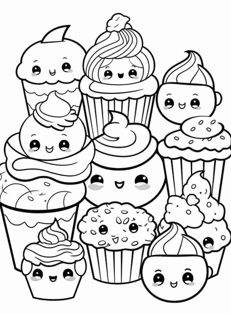 a bunch of cupcakes with faces and eyes are arranged in a line generativ ai