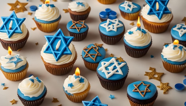 a bunch of cupcakes with star shaped icing and star shaped like star