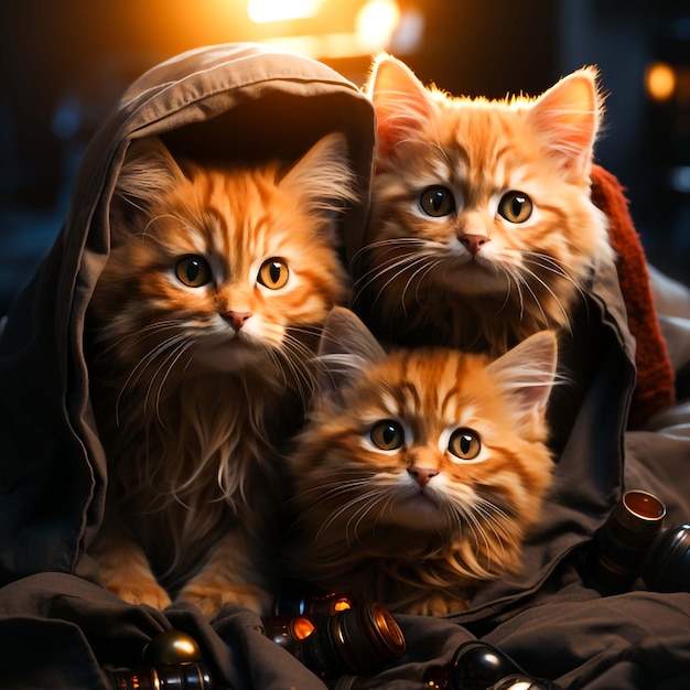 A bunch of cute kittens cuddled together inside a warm blanket fort generative by ai