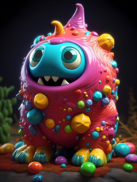 A bunch of cute monsters colorfull 3d rendering generated ai