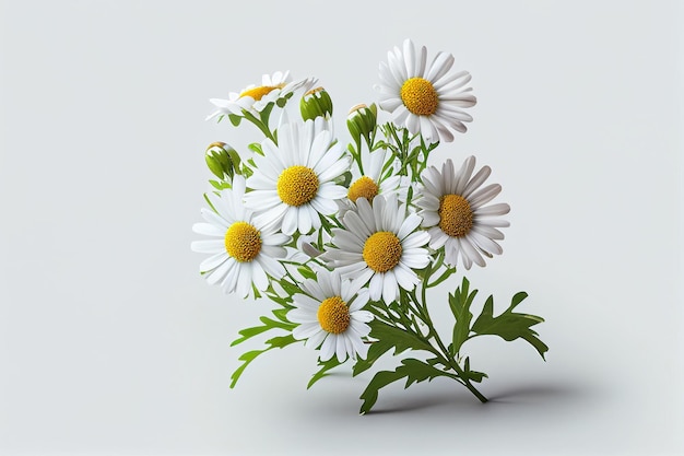 A bunch of daisies are on a white background