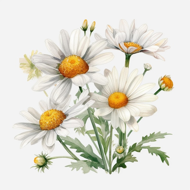 A bunch of daisies is on a white background