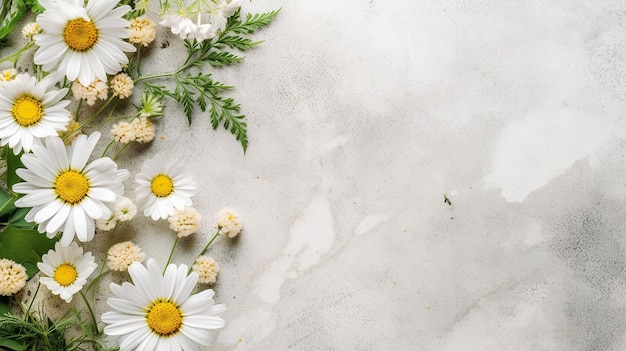 A bunch of daisies on a marble background