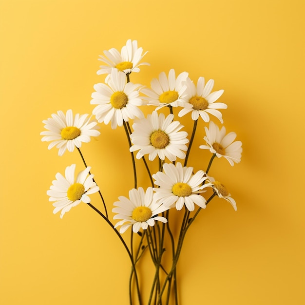 A Bunch Of Daisies In A Vase On A Yellow Wall