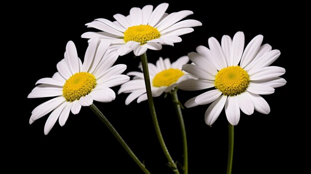 a bunch of daisies with a black background