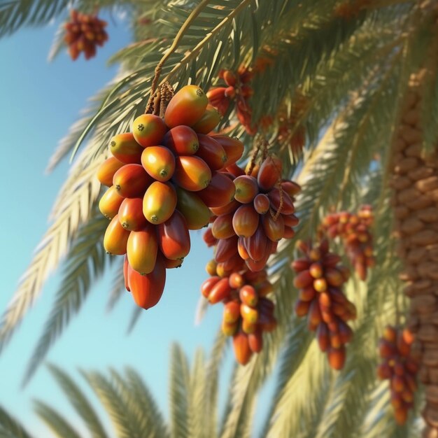 A bunch of dates on a palm tree