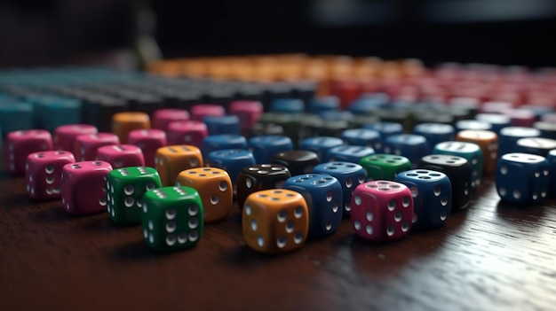 A bunch of dice on a table with one of them labeled " the number "