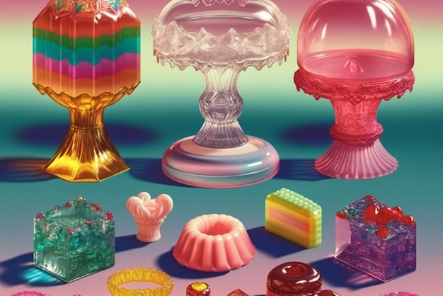 Photo a bunch of different colored candies and sweets on table generative ai