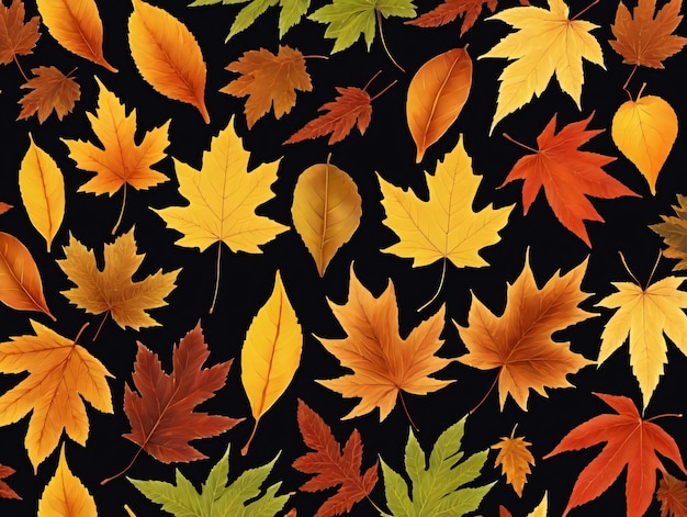 A Bunch Of Different Colored Leaves On A Black Background