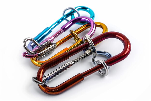 Photo a bunch of different colored metal scissors are stacked together