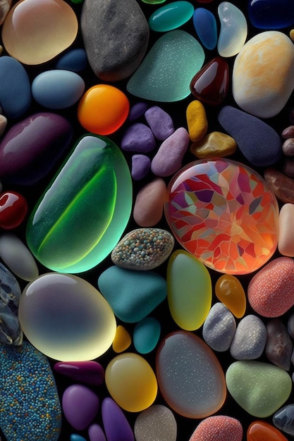 Bunch of different colored rocks and pebbles generative ai