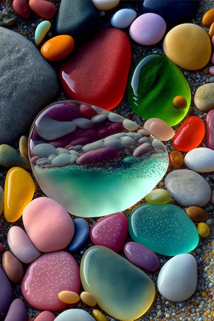 Bunch of different colored rocks and pebbles generative ai