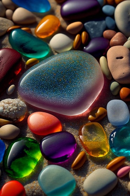 Bunch of different colored rocks and stones generative ai