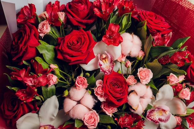 Bunch of different flowers close up background