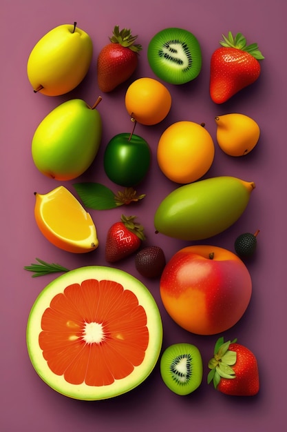 Foto un mucchio di diversi tipi di frutta e verdura su un tavolo