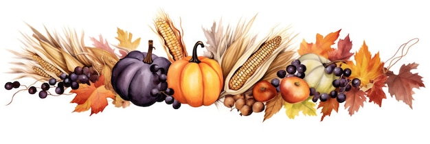 A bunch of different fruits and vegetables Thanksgiving clipart on white background