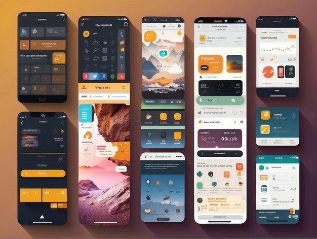 Photo a bunch of different mobile screens with different uip designs on them