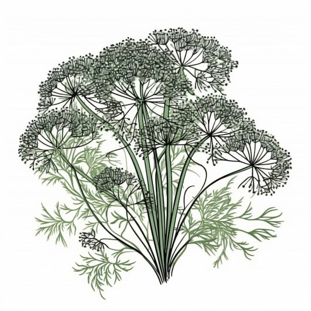 A bunch of dill flowers on a white background