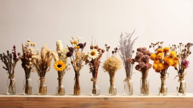 Photo a bunch of dried flowers are arranged in a row